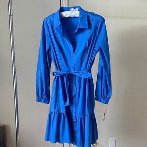 Nanette Lepore Blue Button-Up Dress with Belt (12) - NEW